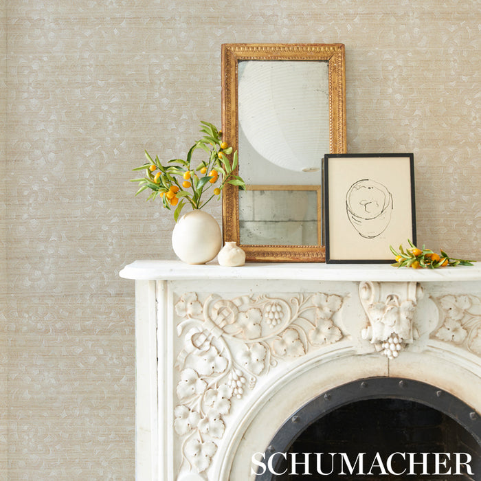 Schumacher Lotus Embroidery Sisal Ivory Wallpaper 5011210