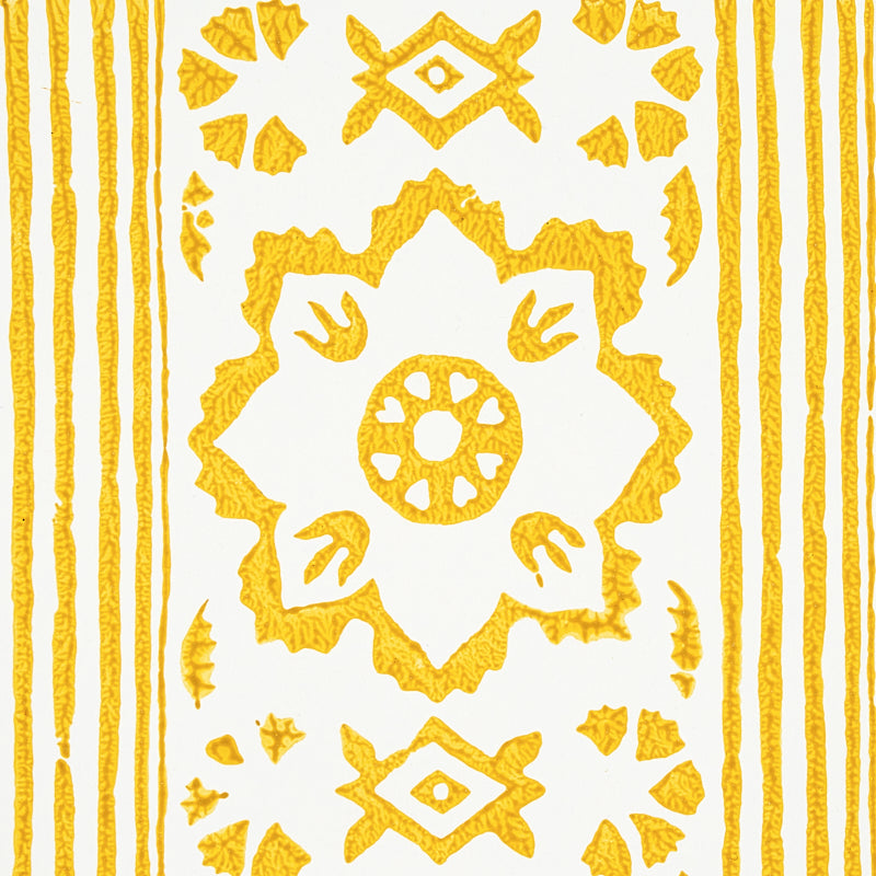 Schumacher Sunda Hand Blocked Print Yellow Wallpaper 5011222