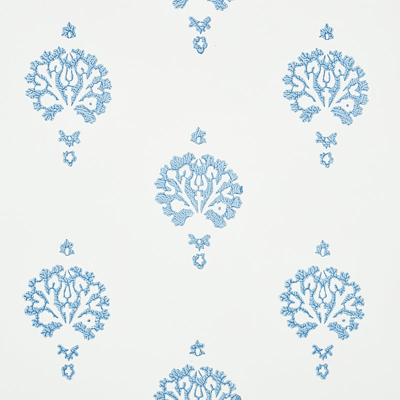 Schumacher Dahlia Hand Blocked Print Blue Wallpaper 5011230