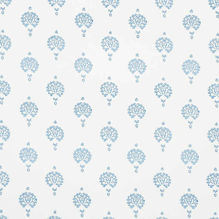 Schumacher Dahlia Hand Blocked Print Blue Wallpaper 5011230