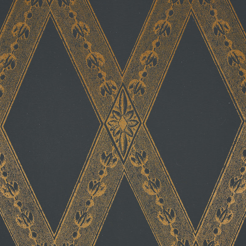 Schumacher Les Losanges Toile Gold On Black Wallpaper 5011362