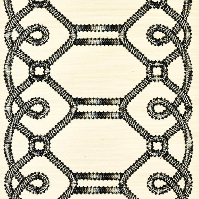 Schumacher Ziz Embroidered Sisal Black Wallpaper Sample 5011470