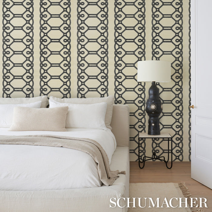 Schumacher Ziz Embroidered Sisal Black Wallpaper Sample 5011470