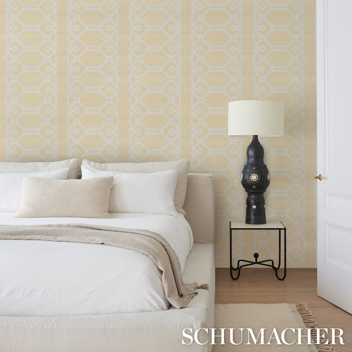 Schumacher Ziz Embroidered Sisal Neutral Wallpaper 5011471