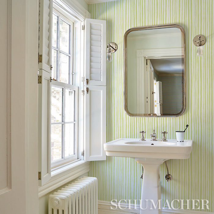 Schumacher Sketched Stripe Green Wallpaper 5011542