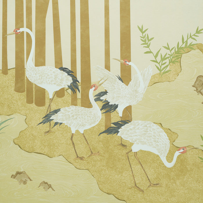 Schumacher Yashinoki Crane Panel Set Gold Wallpaper 5011700