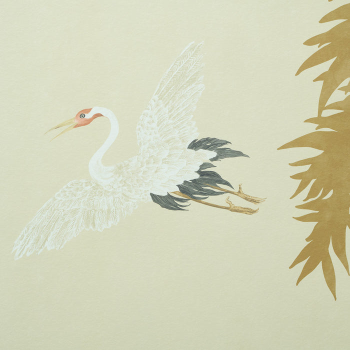 Schumacher Yashinoki Crane Panel Set Gold Wallpaper Sample 5011700