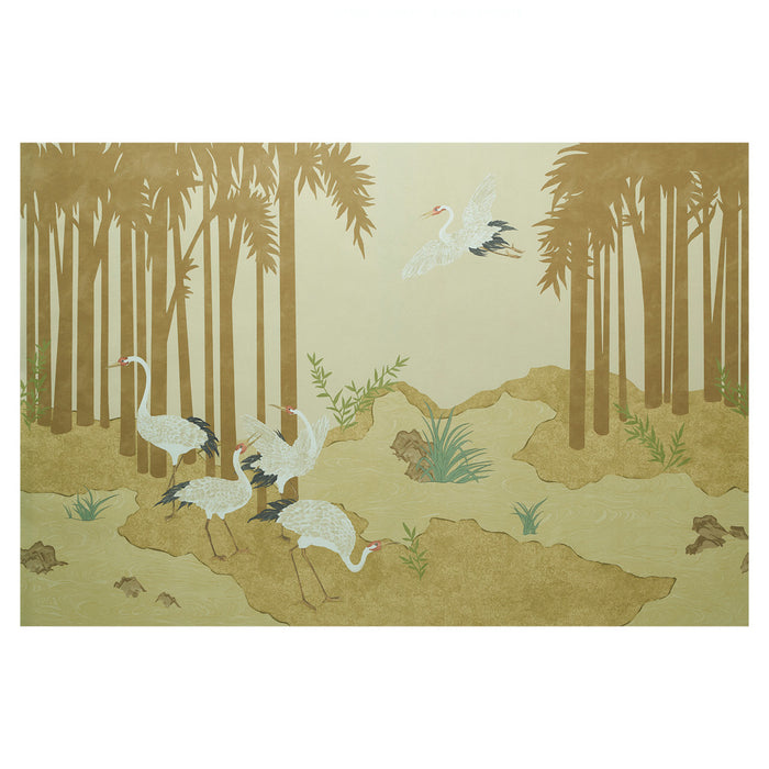 Schumacher Yashinoki Crane Panel Set Gold Wallpaper Sample 5011700