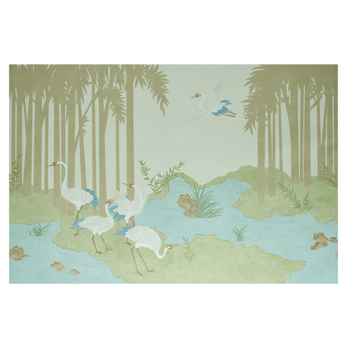 Schumacher Yashinoki Crane Panel Set Willow Wallpaper 5011701