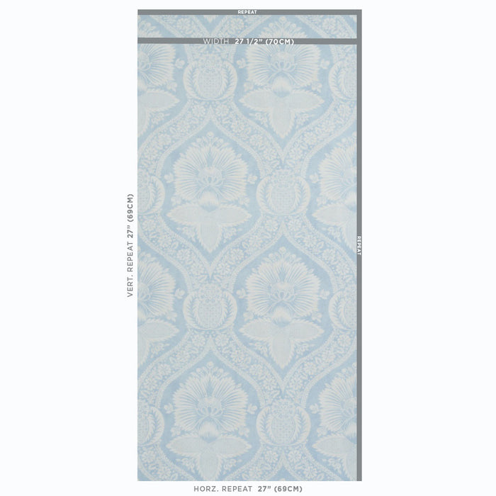 Schumacher Villandry Damask Print Blue Wallpaper 5011750