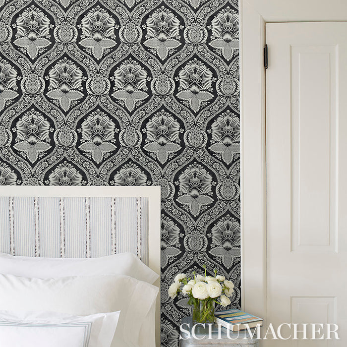 Schumacher Villandry Damask Print Neutral Wallpaper 5011751