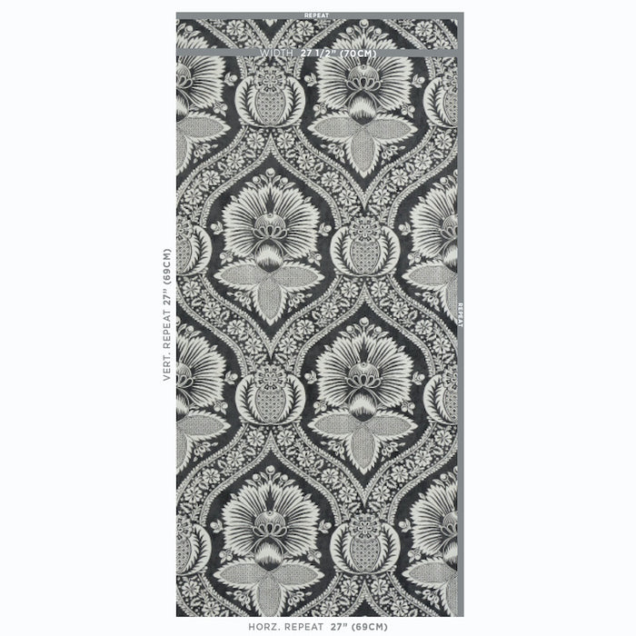 Schumacher Villandry Damask Print Black Wallpaper 5011752