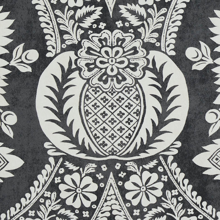 Schumacher Villandry Damask Print Black Wallpaper 5011752