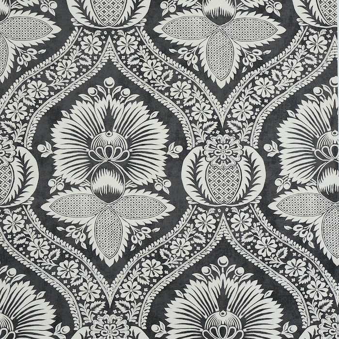 Schumacher Villandry Damask Print Black Wallpaper 5011752