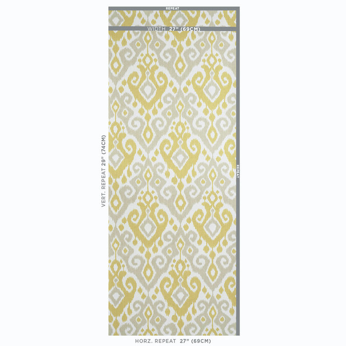 Schumacher Dedra Damask Yellow & Stone Wallpaper 5011761