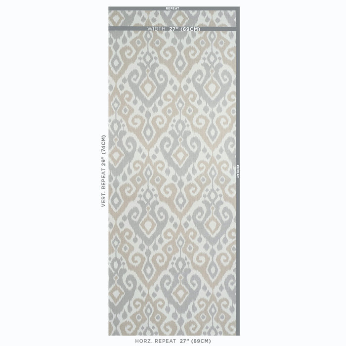 Schumacher Dedra Damask Sand & Grey Wallpaper 5011762