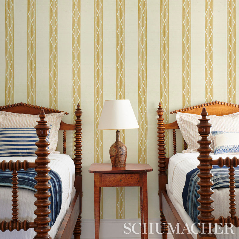 Schumacher Sequoia Stripe Sisal Ochre Wallpaper 5011811