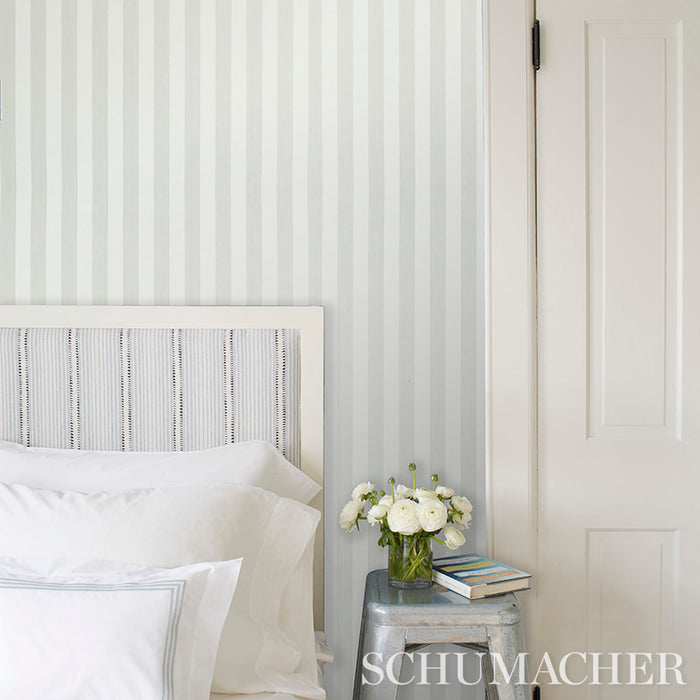 Schumacher Edwin Stripe Medium Sky Wallpaper 5011880