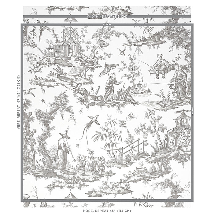 Schumacher Shengyou Toile Driftwood Wallpaper 5012050