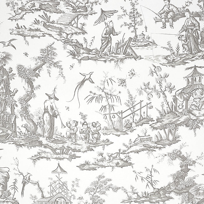 Schumacher Shengyou Toile Driftwood Wallpaper 5012050