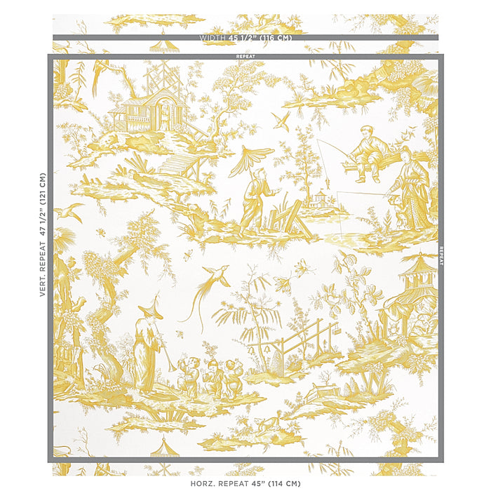 Schumacher Shengyou Toile Yellow Wallpaper 5012051