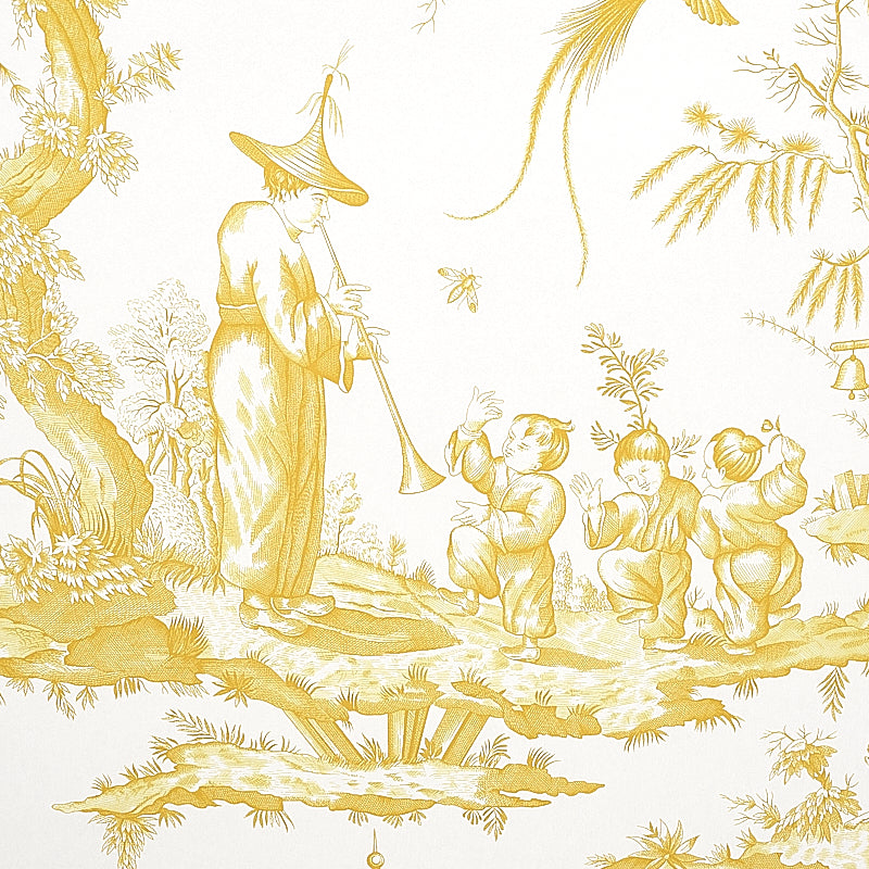 Schumacher Shengyou Toile Yellow Wallpaper 5012051