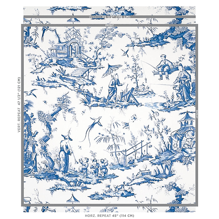 Schumacher Shengyou Toile Blue Wallpaper 5012052