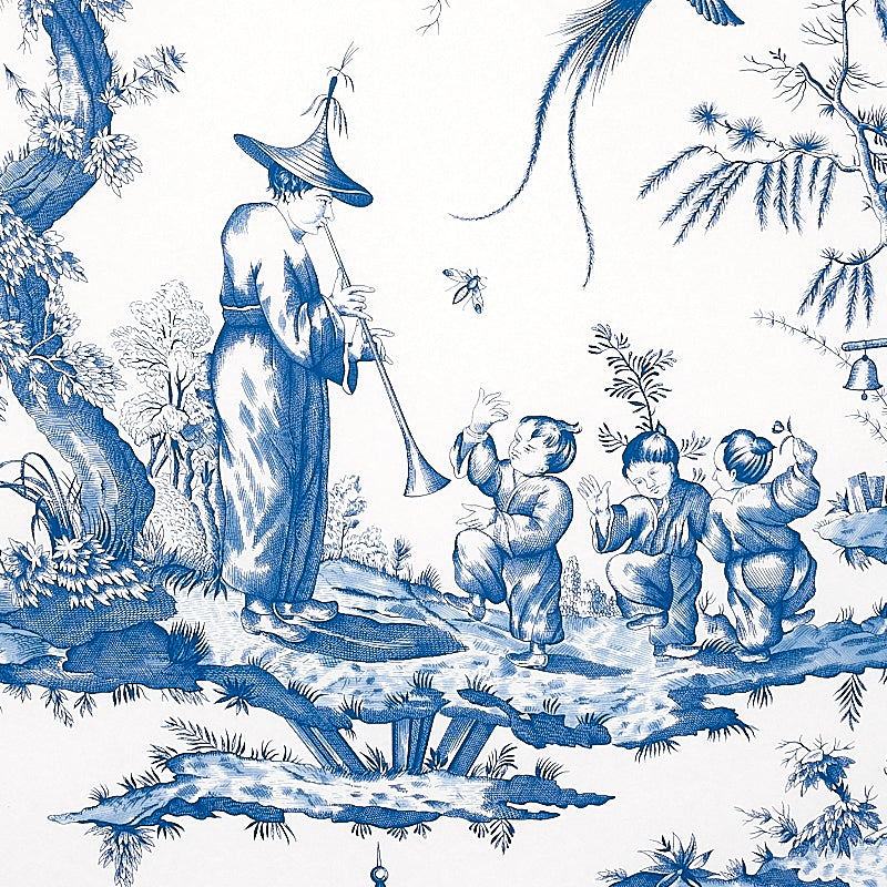 Schumacher Shengyou Toile Blue Wallpaper 5012052