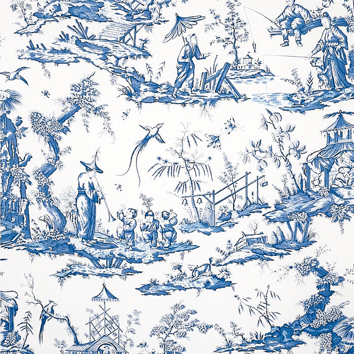 Schumacher Shengyou Toile Blue Wallpaper 5012052