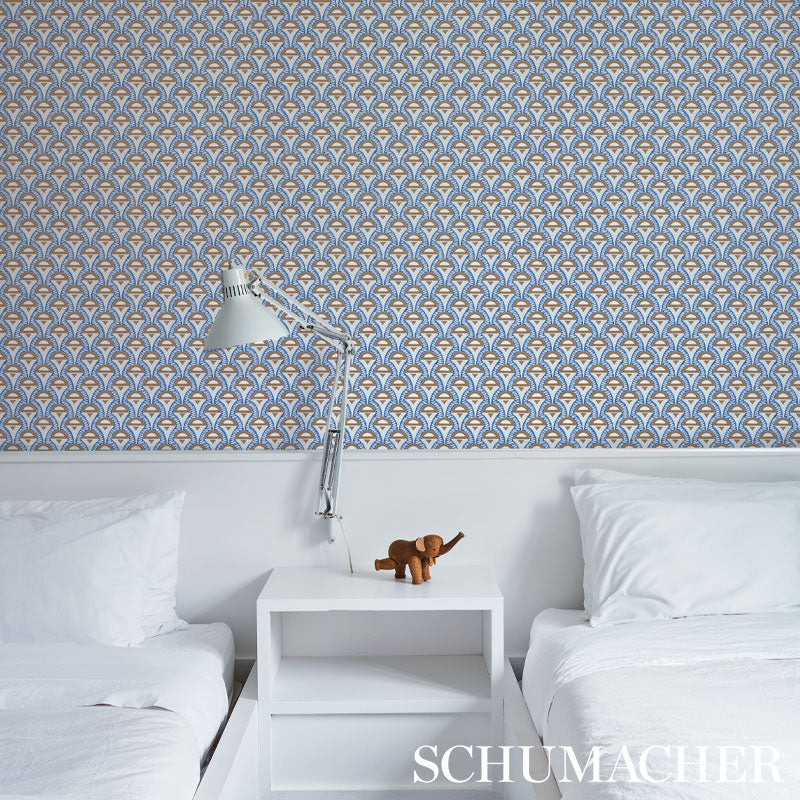 Schumacher Abelino Blue & Brown Wallpaper 5012081