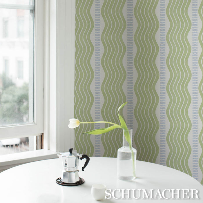 Schumacher Sina Stripe Green Wallpaper 5012120