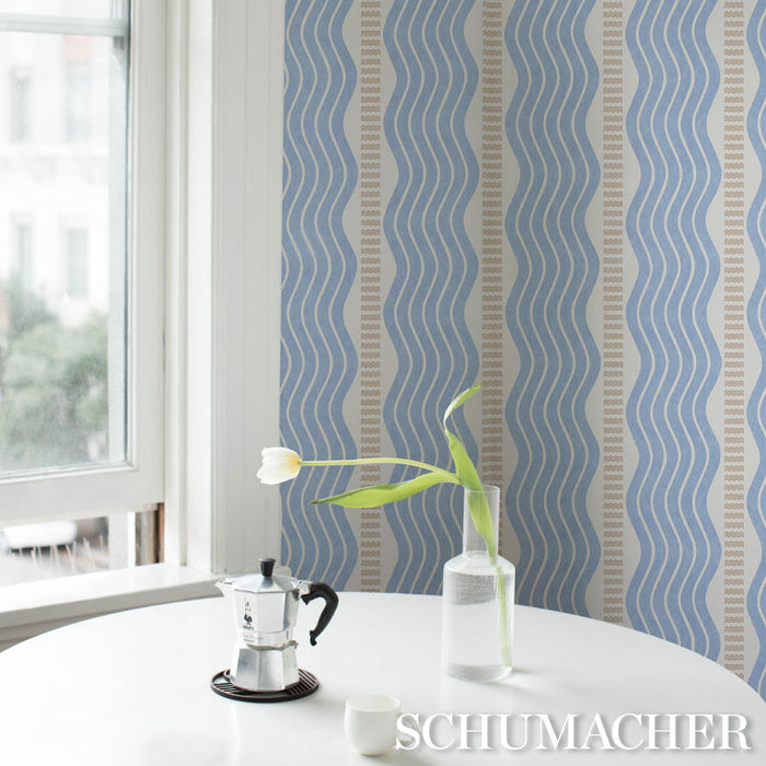 Schumacher Sina Stripe Blue Wallpaper 5012122