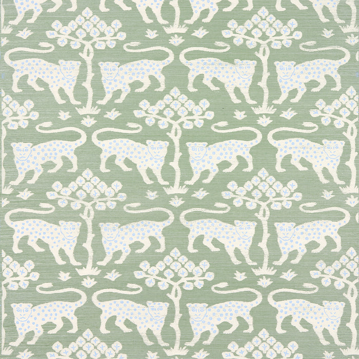 Schumacher Woodland Leopard Sisal Seaglass Wallpaper Sample 5012300