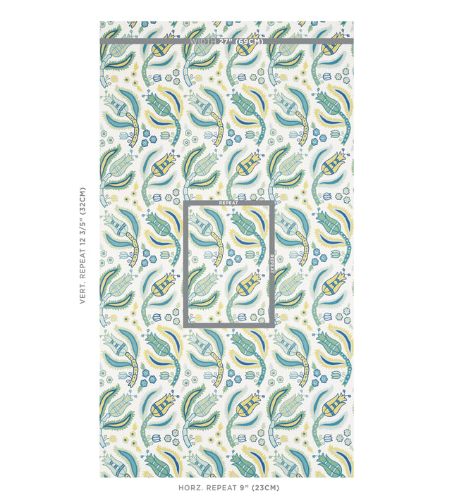 Schumacher Malabar Vine Peacock Wallpaper 5012340