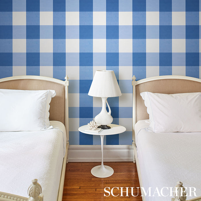 Schumacher Willa Check Large Navy Wallpaper 5012351