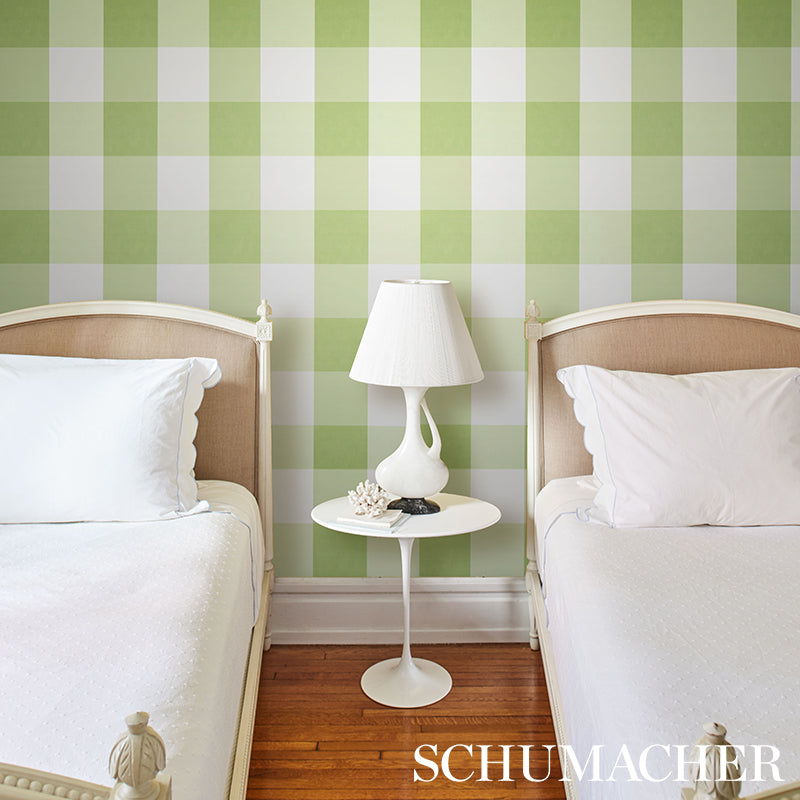 Schumacher Willa Check Large Leaf Wallpaper 5012352