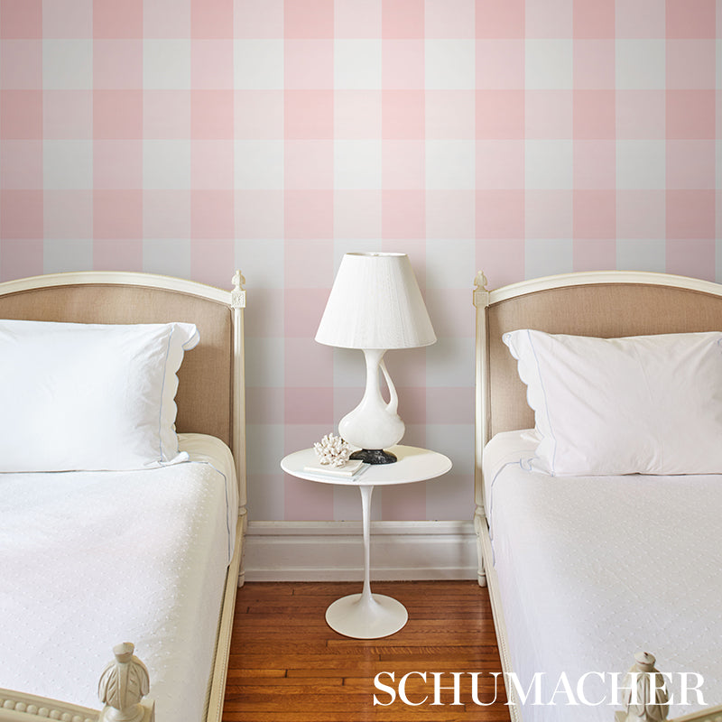 Schumacher Willa Check Large Pink Wallpaper 5012354