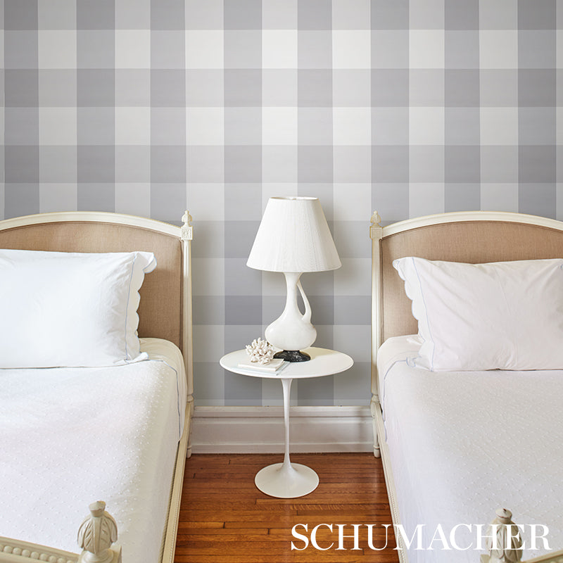 Schumacher Willa Check Large Grey Wallpaper 5012357