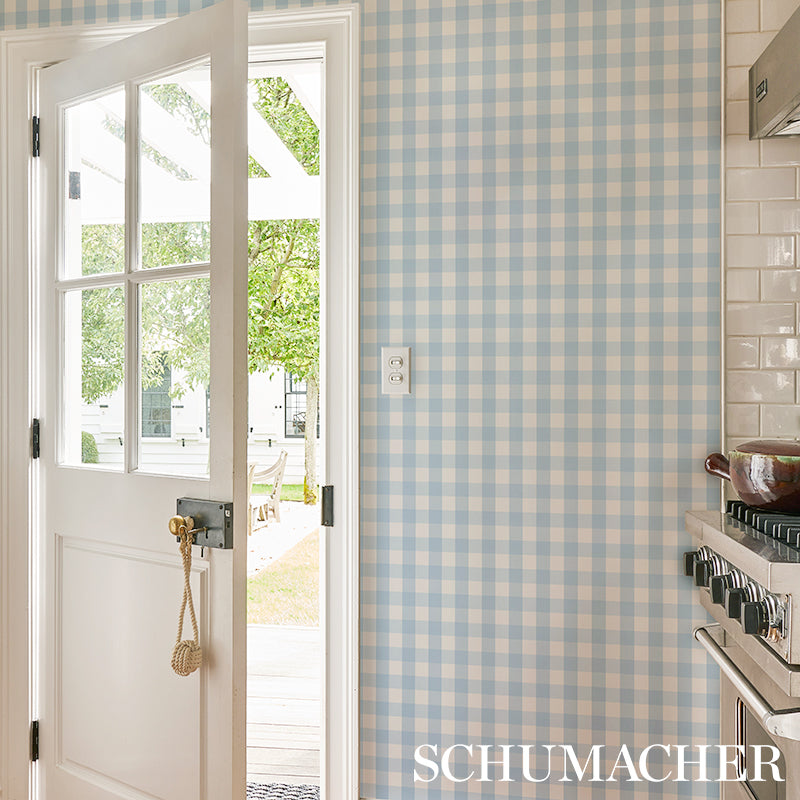 Schumacher Willa Check Small Chambray Wallpaper 5012360