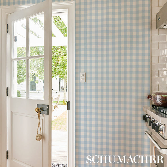 Schumacher Willa Check Small Chambray Wallpaper 5012360