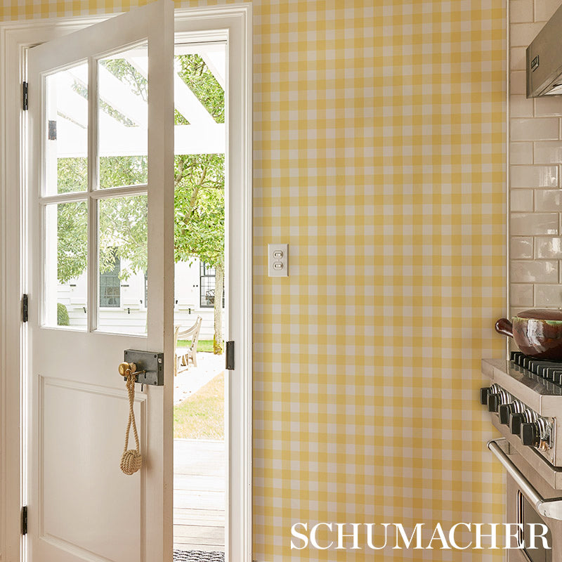 Schumacher Willa Check Small Yellow Wallpaper 5012363