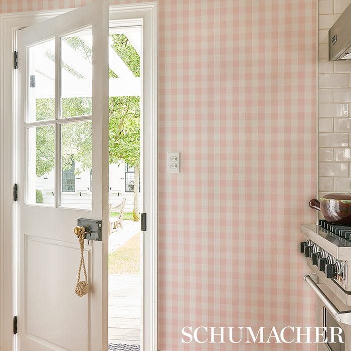 Schumacher Willa Check Small Pink Wallpaper 5012364