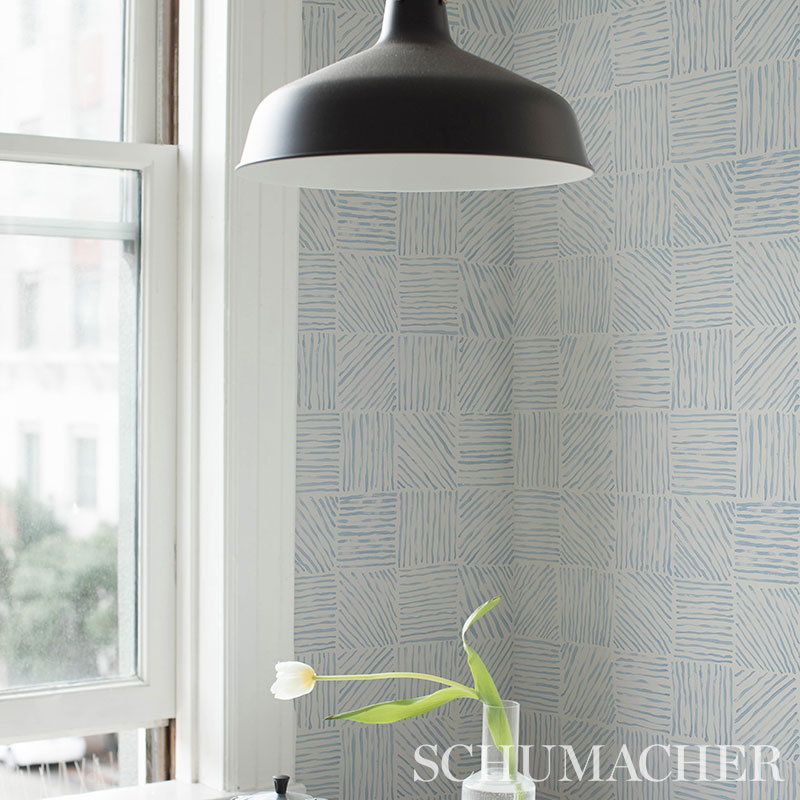 Schumacher Katama Blue On Ivory Wallpaper 5012421