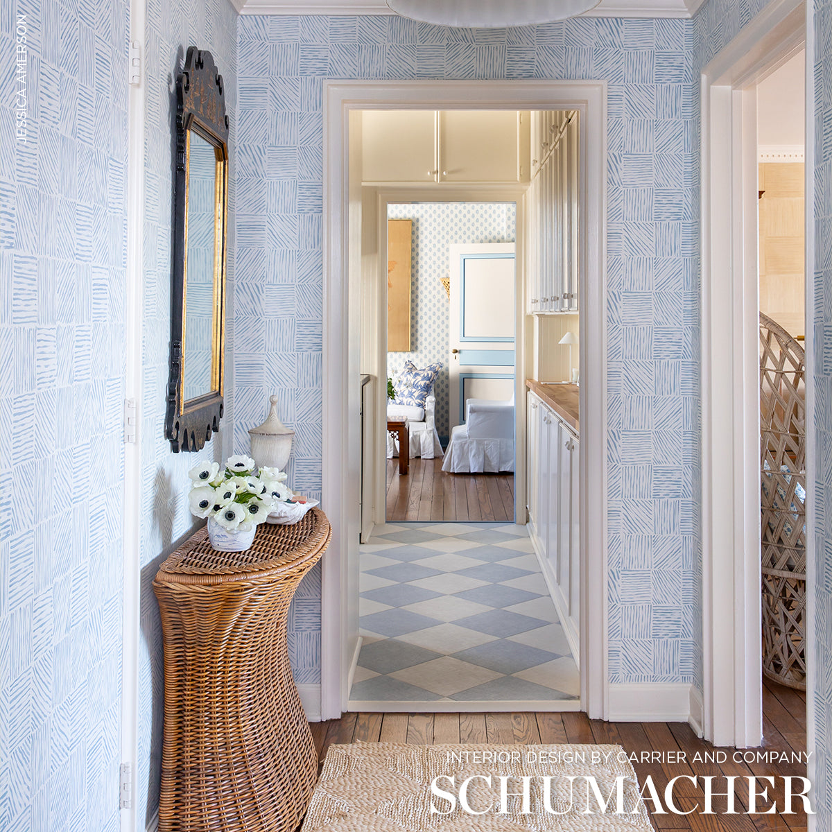 Schumacher Katama Blue On Ivory Wallpaper 5012421