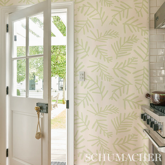 Schumacher Tiah Cove Sage Leaf Wallpaper 5012450