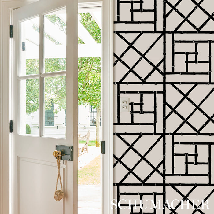 Schumacher Trellis Black Wallpaper 5012572