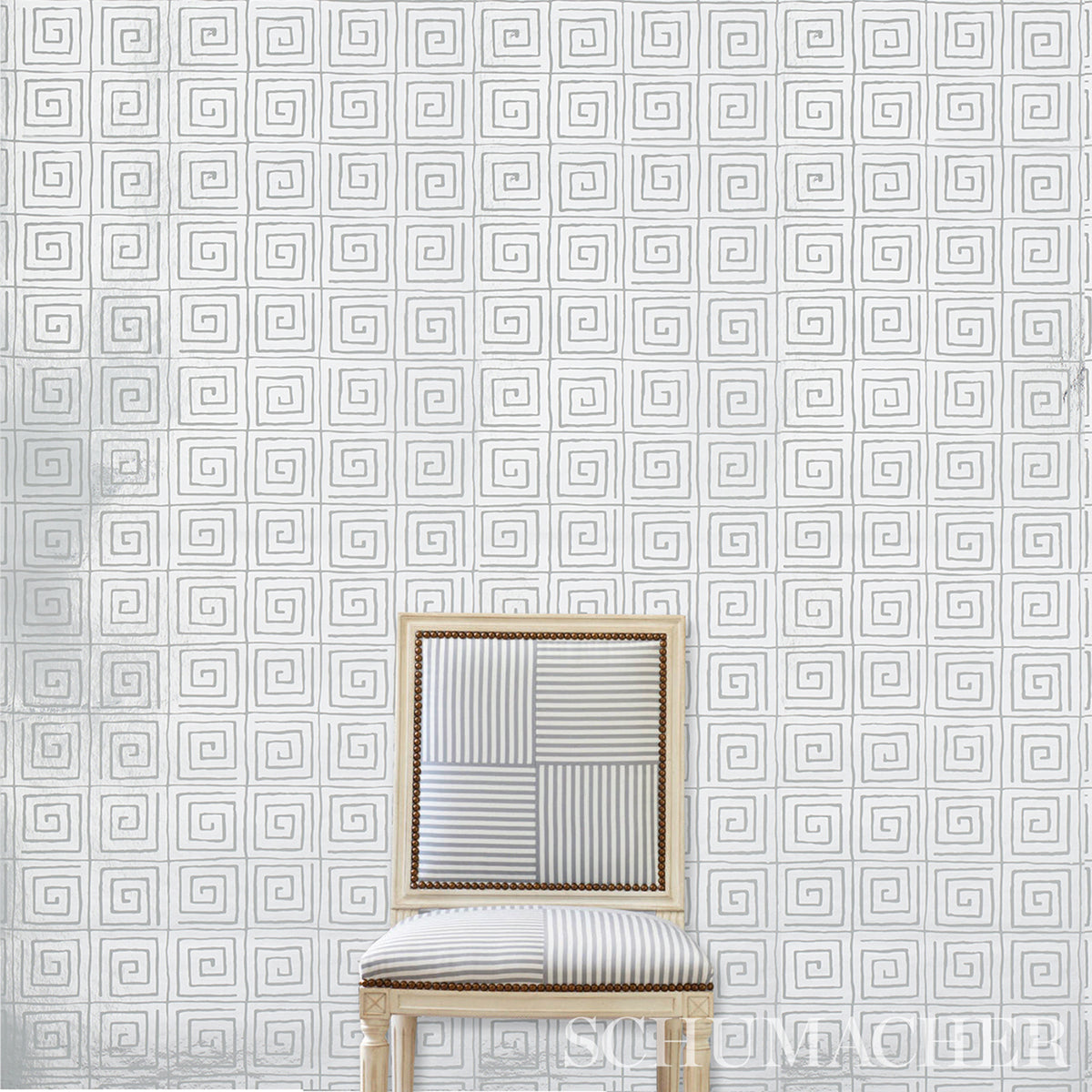 Schumacher Trousdale Metallic Platinum Blanc Wallpaper 5012590