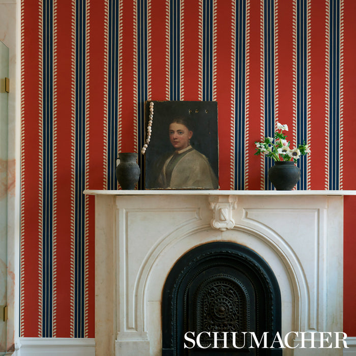 Schumacher Etruscan Stripe Red & Blue Wallpaper 5012852