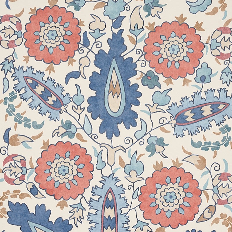 Schumacher Anatolia Blue & Red Wallpaper 5012870