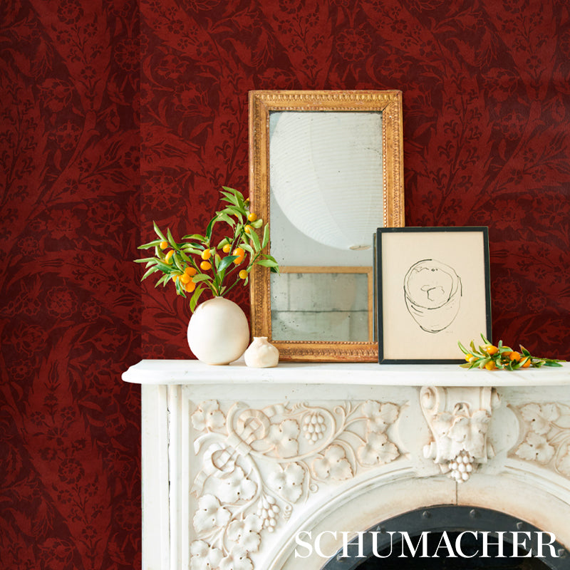 Schumacher Saz Paisley Burgundy Wallpaper 5012902